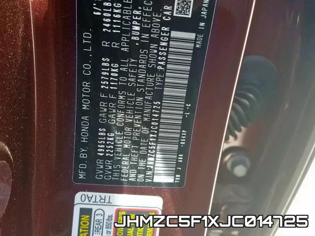 JHMZC5F1XJC014725 фото 2