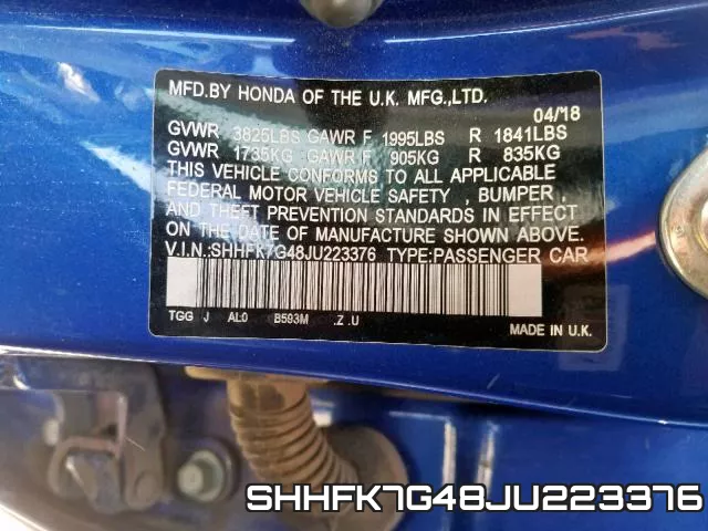 SHHFK7G48JU223376 фото 2