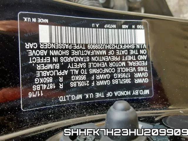 SHHFK7H23HU209909 фото 2
