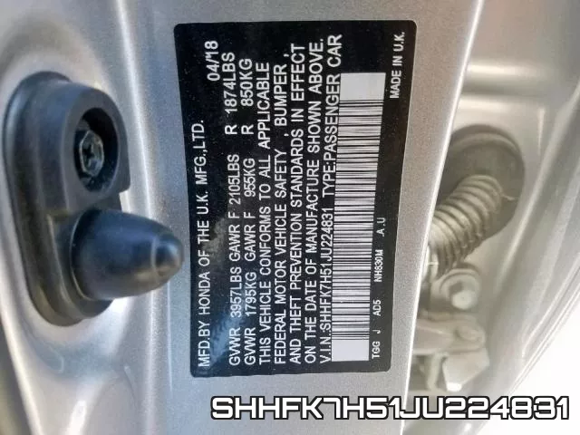SHHFK7H51JU224831 фото 2