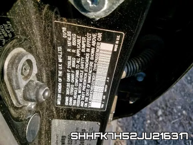 SHHFK7H52JU216317 фото 2