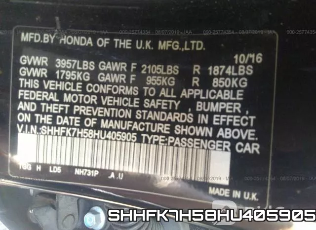 SHHFK7H58HU405905 фото 10