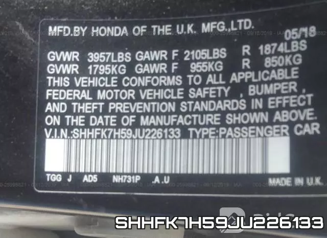SHHFK7H59JU226133 фото 10