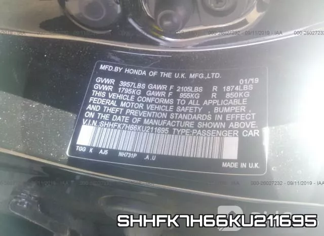 SHHFK7H66KU211695 фото 10