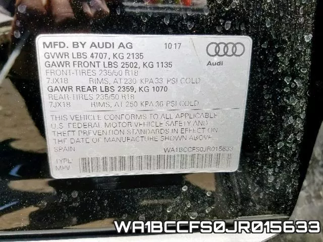 WA1BCCFS0JR015633 фото 2