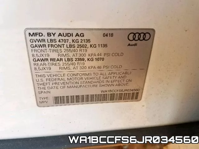WA1BCCFS6JR034560 фото 2