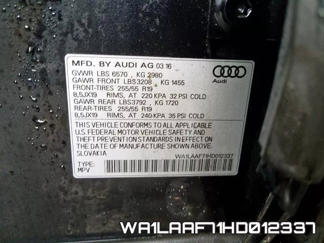 WA1LAAF71HD012337 фото 2