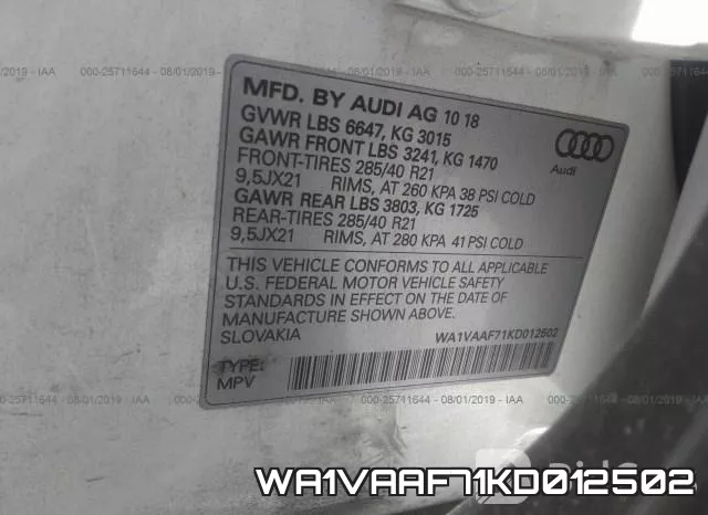 WA1VAAF71KD012502 фото 10