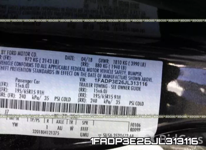 1FADP3E26JL313116 фото 10
