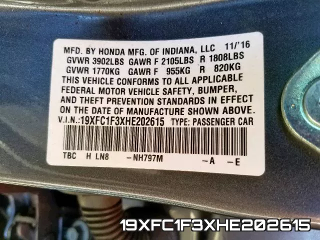 19XFC1F3XHE202615 фото 2