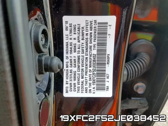 19XFC2F52JE038452 фото 2