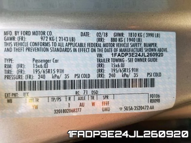 1FADP3E24JL260920 фото 2