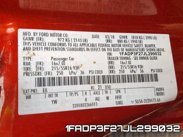 1FADP3F27JL299032 фото 2