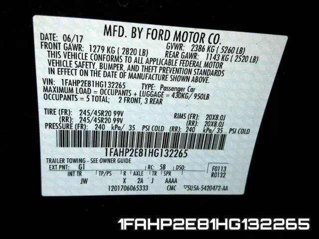 1FAHP2E81HG132265 фото 2