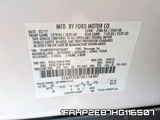 1FAHP2E87HG116507 фото 2