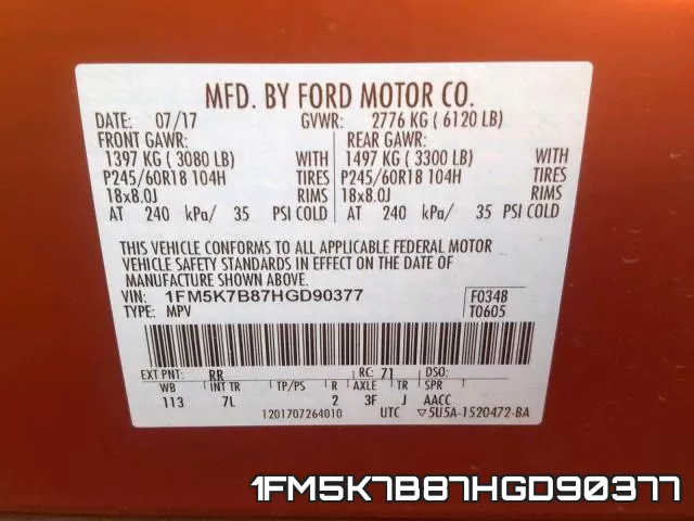 1FM5K7B87HGD90377 фото 2