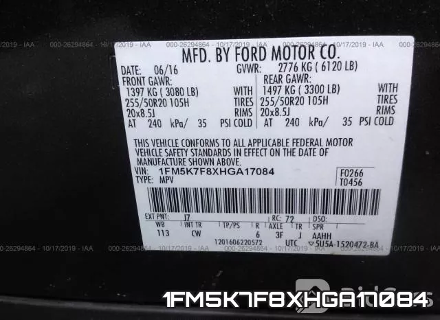 1FM5K7F8XHGA17084 фото 9