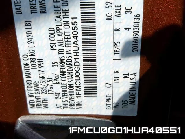 1FMCU0GD1HUA40551 фото 2