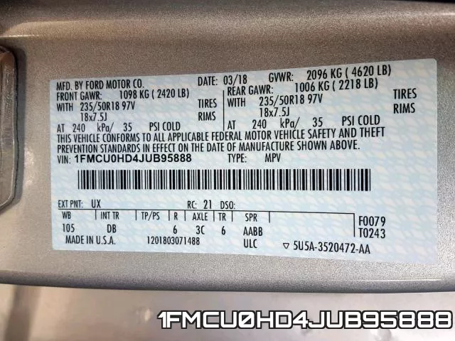 1FMCU0HD4JUB95888 фото 2