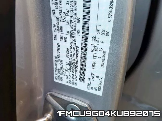 1FMCU9GD4KUB92075 фото 2