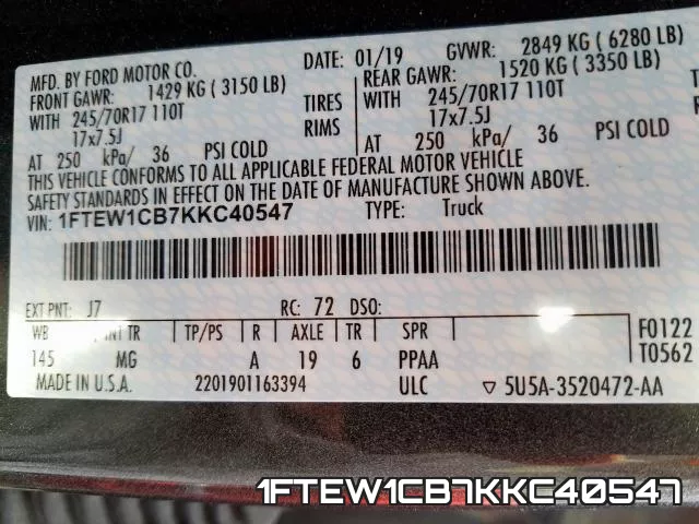 1FTEW1CB7KKC40547 фото 2