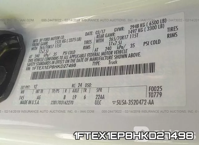 1FTEX1EP8HKD27498 фото 10
