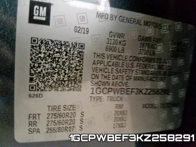 1GCPWBEF3KZ258291 фото 2