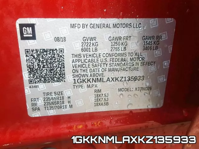 1GKKNMLAXKZ135933 фото 2
