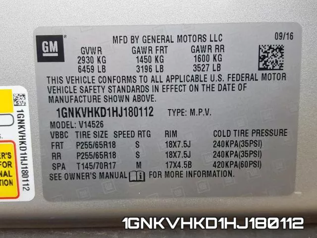 1GNKVHKD1HJ180112 фото 2
