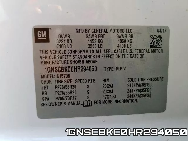 1GNSCBKC0HR294050 фото 2