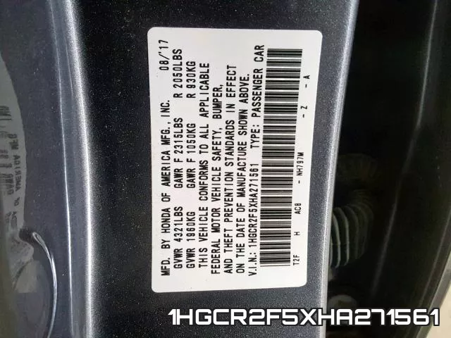 1HGCR2F5XHA271561 фото 2