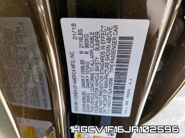 1HGCV1F16JA102596 фото 2