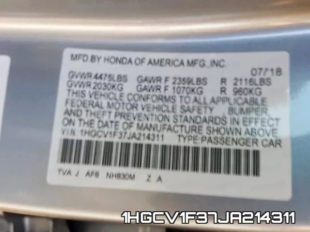 1HGCV1F37JA214311 фото 2