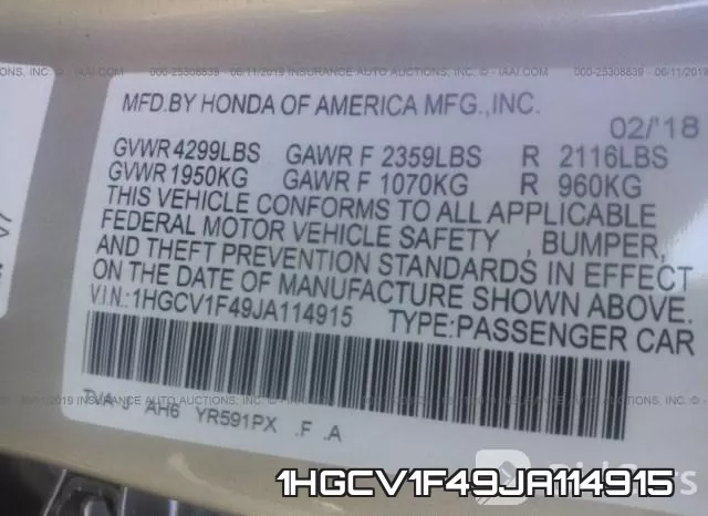 1HGCV1F49JA114915 фото 10