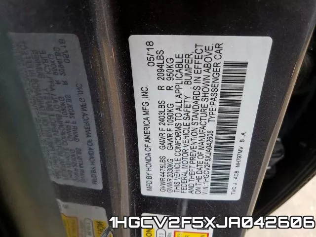1HGCV2F5XJA042606 фото 2