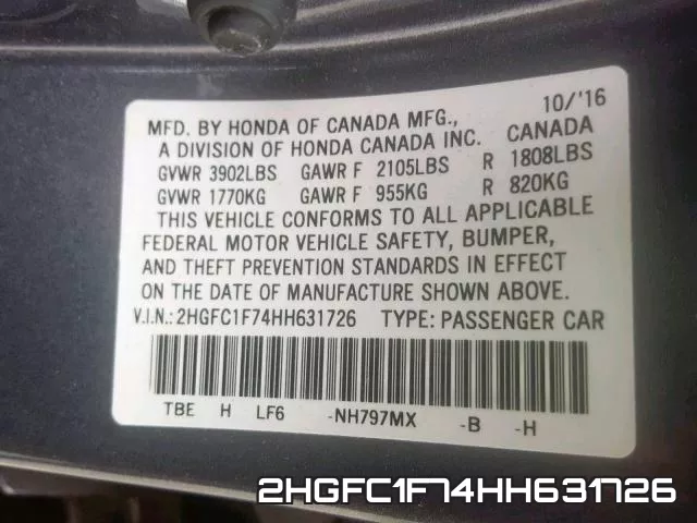 2HGFC1F74HH631726 фото 2