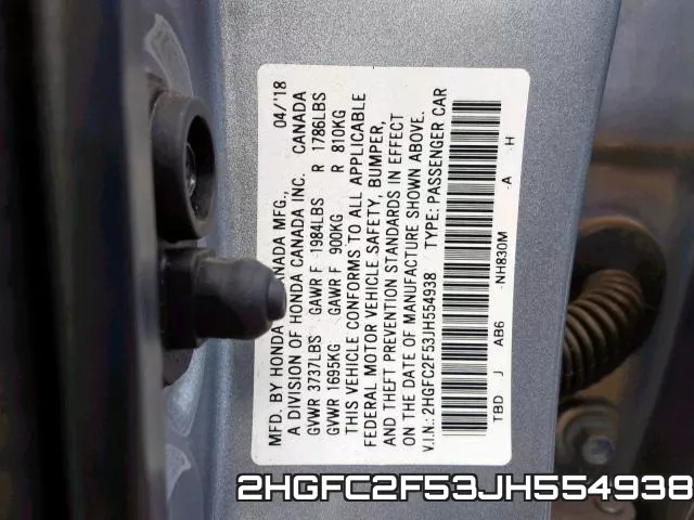 2HGFC2F53JH554938 фото 2