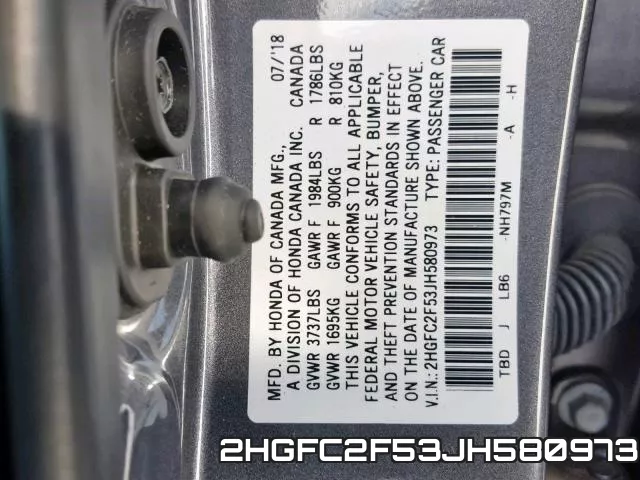 2HGFC2F53JH580973 фото 2