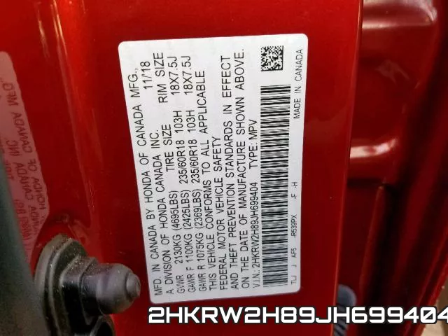 2HKRW2H89JH699404 фото 2