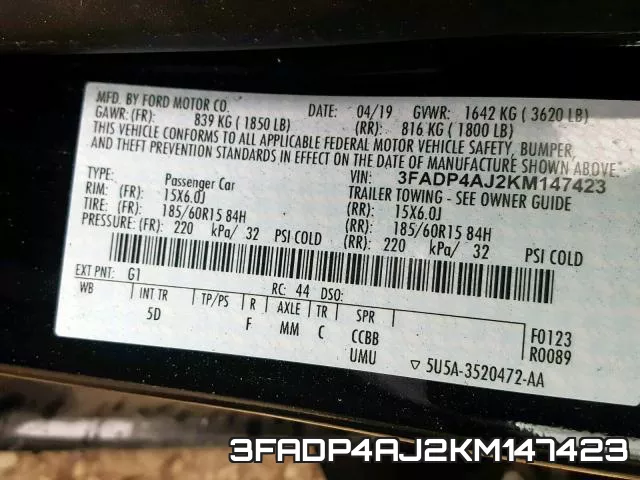 3FADP4AJ2KM147423 фото 2