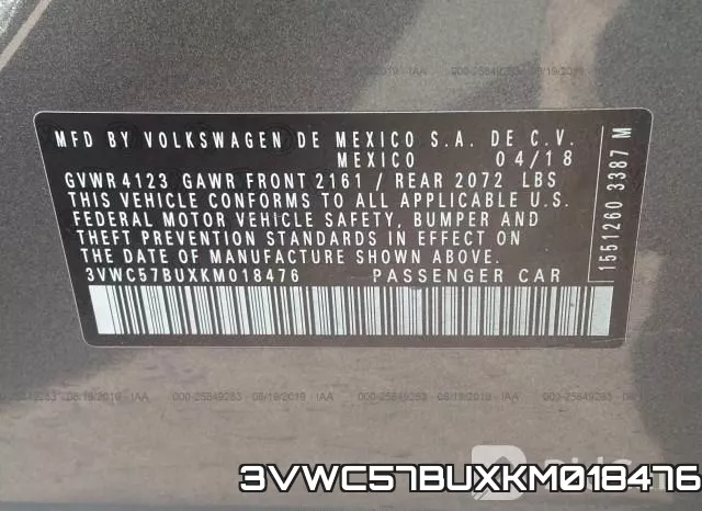 3VWC57BUXKM018476 фото 10