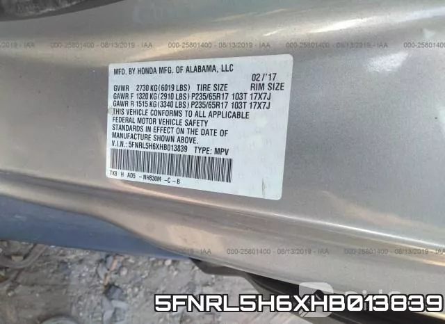 5FNRL5H6XHB013839 фото 9