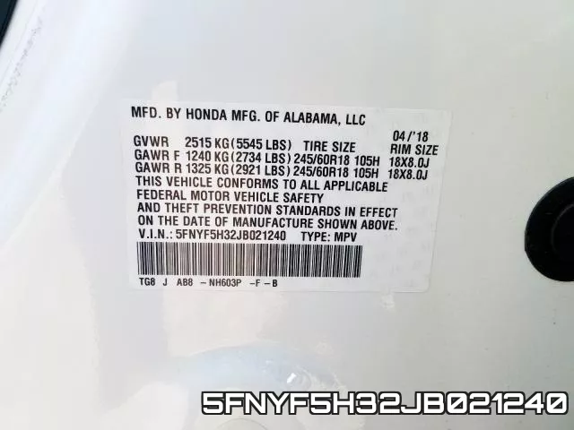 5FNYF5H32JB021240 фото 2
