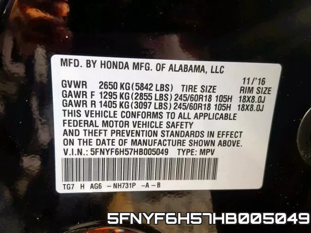 5FNYF6H57HB005049 фото 2