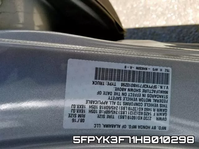 5FPYK3F71HB010298 фото 2