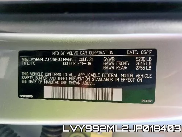LVY992ML2JP018403 фото 2