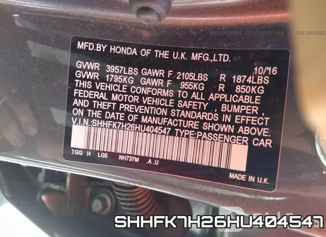 SHHFK7H26HU404547 фото 10