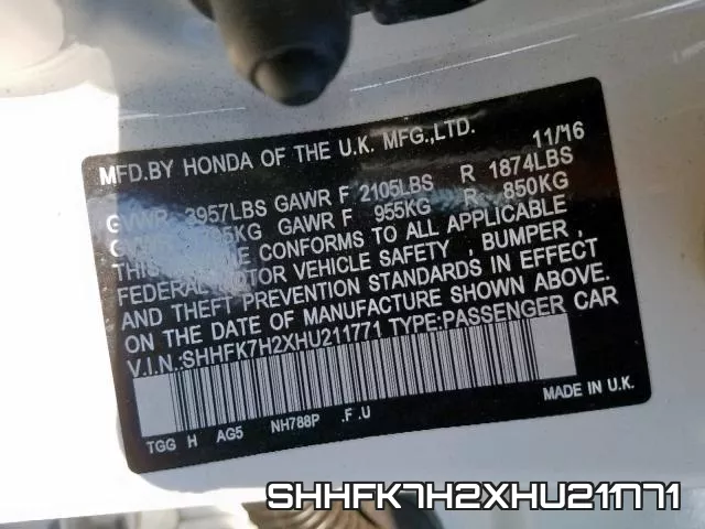 SHHFK7H2XHU211771 фото 2