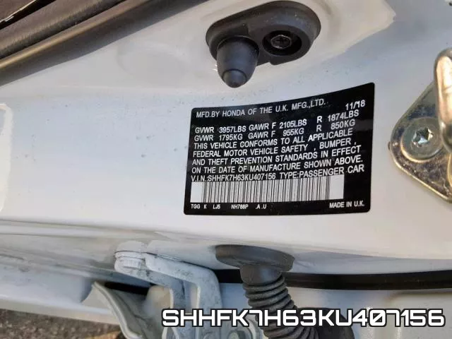SHHFK7H63KU407156 фото 2