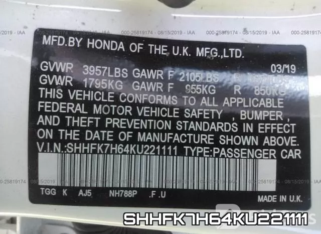 SHHFK7H64KU221111 фото 10